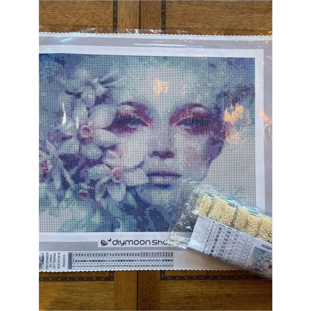 Anna Floral Portrait Diamond Painting Kit in Purple, Pink, Blue
